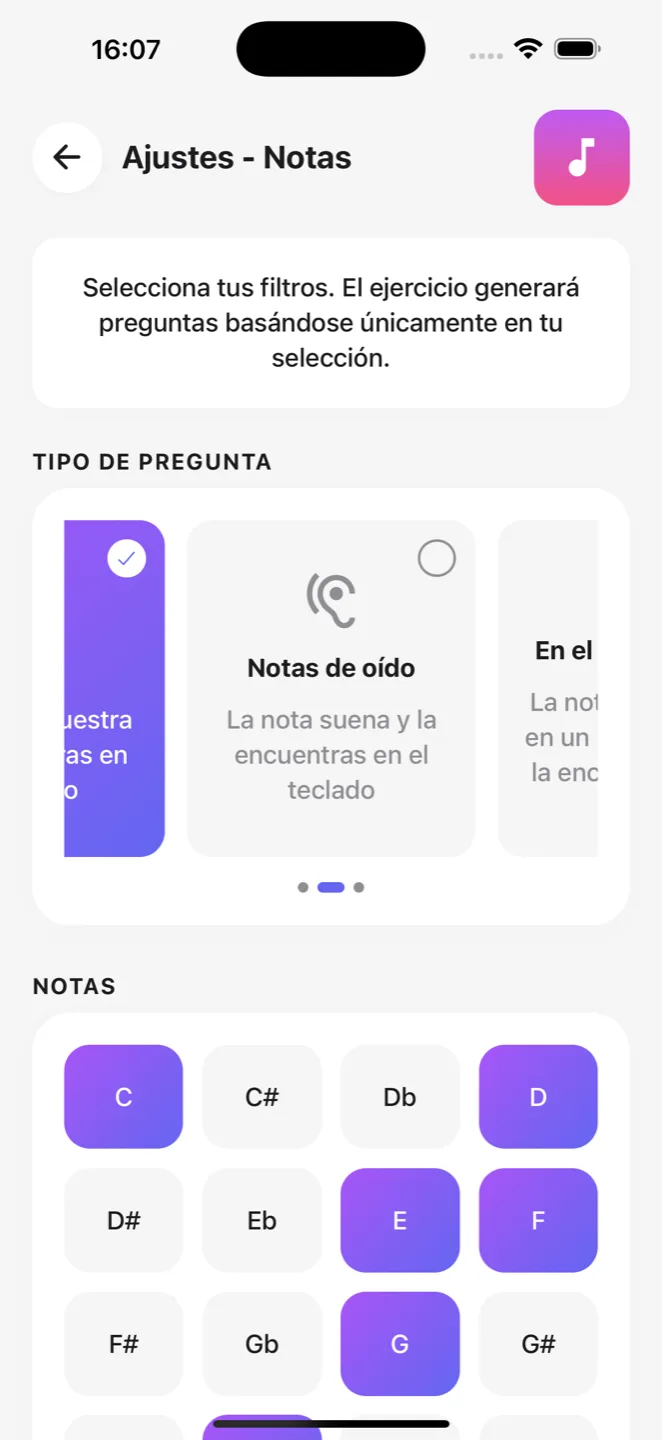 Configura el entrenamiento según tus necesidades.